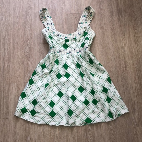 Free People Double Lined Green and White Sun Dress Size 4 - Picture 1 of 4